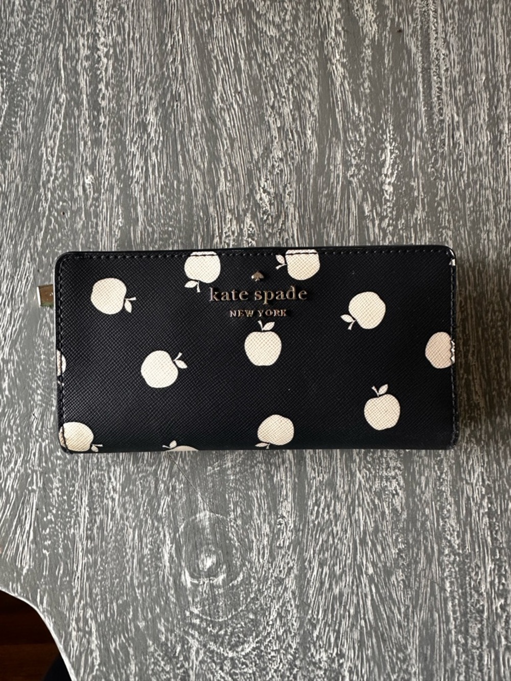 kate spade Navy Wallet with Cream Apple Print